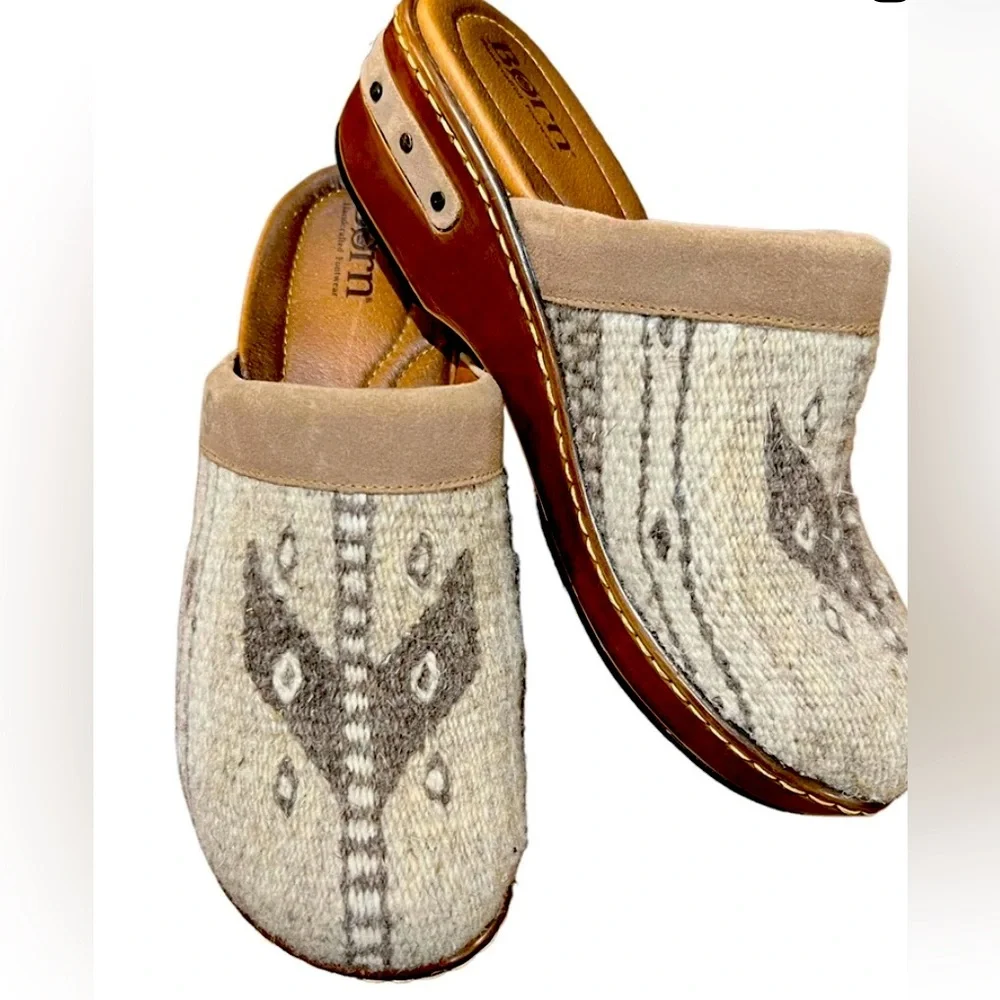 Born Wool Clog Mules with Leather Trim - Picture 1 of 4
